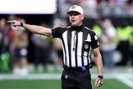ATLANTA, GEORGIA - DECEMBER 29: Referee Clete Blakeman #34 announces a penalty between the Atlanta Falcons and the Los Angeles Rams during the third quarter at Mercedes-Benz Stadium on December 29, 2025 in Atlanta, Georgia. (Photo by Kevin C. Cox/Getty Images)