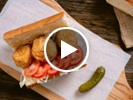 Chicken fried scallop "po' boy" with miso mayo