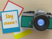 Say cheese, message on photo frame, 3D rendering
