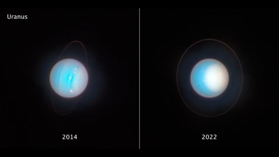 Uranus grows a cap while Jupiter's spot keeps shrinking