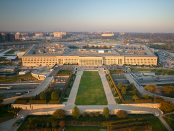 USA, Virginia, Arlington, Aerial photograph of the eastern entrance of the Pentagon
