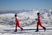 KAYSERI, TURKIYE - DECEMBER 18: Athletes compete during the Youth and Senior Ski Mountaineering National Team trials organized by the Turkish Mountaineering Federation at the Erciyes Ski Center in the Hacilar area of Kayseri, Turkiye, on December 18, 2025. The trials follow a five-day training camp held on the mountain. A total of 30 athletes, including 12 women from five provinces, take part in the selections. The trials are conducted in senior, under-20 and under-18 categories to determine the national team roster. (Photo by Sercan Kucuksahin/Anadolu via Getty Images)