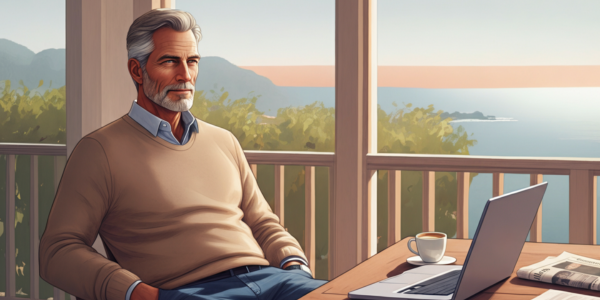 An illustration of a man sitting at his desk