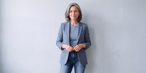 A woman in a purple blazer