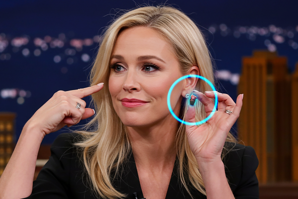 A girl holding a hearing device