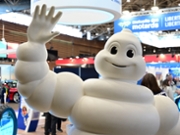 Michelin, the French company, has a booth at the Lyon Motorcycle Show in Lyon, France, on February 26, 2026. The show is the largest European trade show dedicated to motorcycles and two-wheelers. (Photo by Romain Doucelin/NurPhoto via Getty Images)