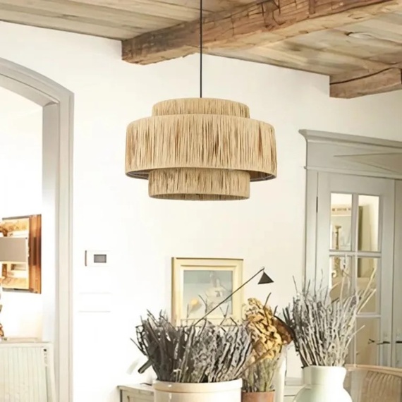 Mistana™ Frese 3 - Light Raffia Dimmable Chandelier, view at Wayfair