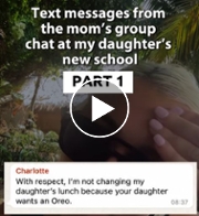 Woman in sunglasses behind various text screenshots