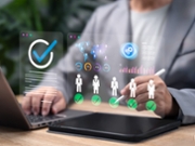 AI Leadership Selection Concept, Businessman Using Artificial Intelligence for HR Recruitment, Data Analytics, Identifying Quality Team Leaders, Workforce Evaluation, Corporate Human Resource Strategy