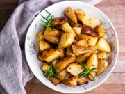 Roasted potatoes with rosemary top view