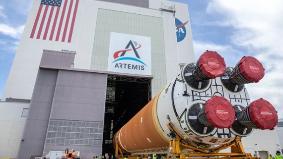 Artemis 2 rocket core stage arrives in Florida: Video