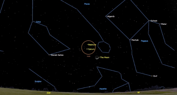 Thursday, Jan. 22: Crescent moon meets Saturn and Neptune