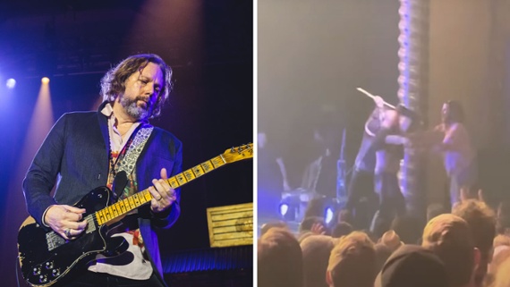 Watch Black Crowes guitarist Rich Robinson repel an unwelcome stage invader – with his Fender Telecaster