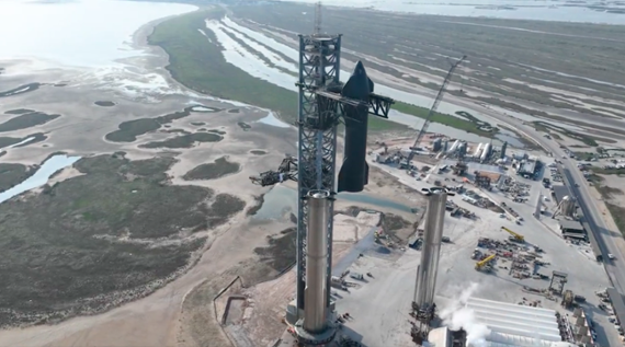 SpaceX stacks giant Starship rocket ahead of test flight