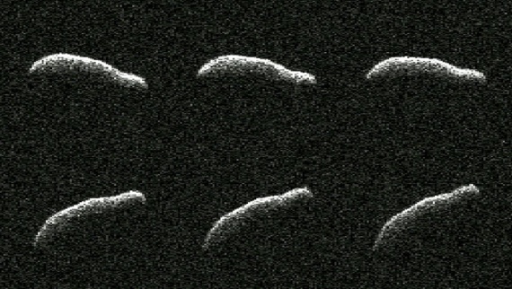 Oddly shaped asteroid races past the planet