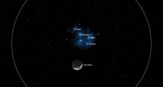 The moon visits the Seven Sisters of the Pleiades tonight