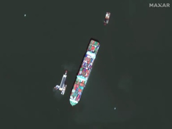 Satellite spots stranded container ship Ever Forward from space