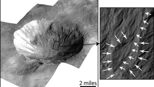 Saltwater may explain mysterious features on asteroid Vesta