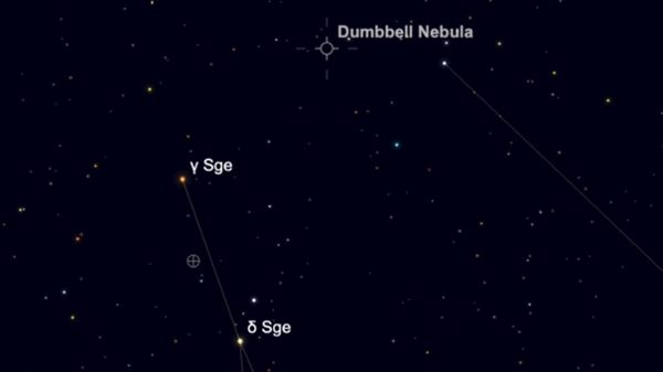 The Dumbbell Nebula is pictured close to the stars of Saggittarius.