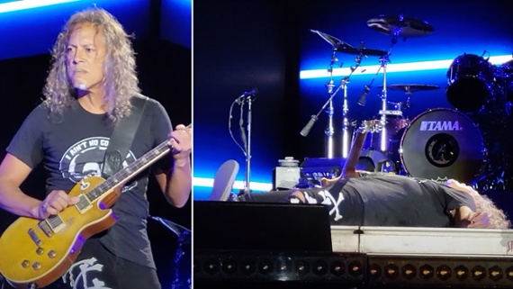 Watch Kirk Hammett fail the intro to Nothing Else Matters and fall on the floor during Metallica's Boston Calling set