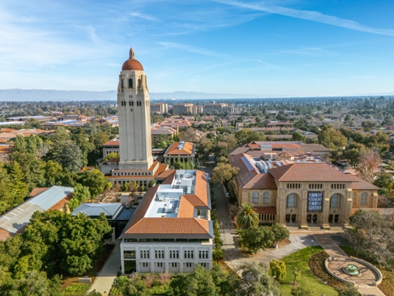 Stanford, CA,USA - January 3 2025: Aerial view of Stanford University, Palo Alto, Silicon Valley, California, USA.