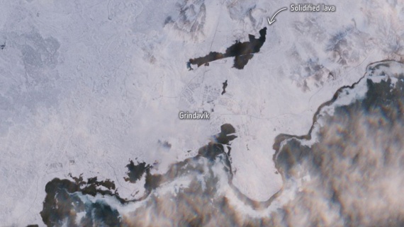 Lava from Iceland volcano spied from space