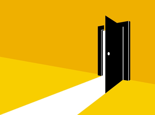 A half-open door representing a business exit plan