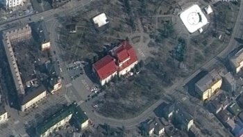 Satellite photo shows word 'children' in front of Ukrainian theater bombed by Russia