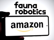 INDIA - 2026/03/27: In this photo illustration, an Amazon logo is seen displayed on a smartphone with a Fauna Robotics logo in the background. (Photo Illustration by Avishek Das/SOPA Images/LightRocket via Getty Images)