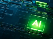 AI, artificial intelligence logo on neon blue violet glass geometric rectangles background. 3d render artificial intelligence concept, AI logo