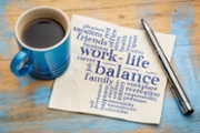 work life balance word cloud - handwriting on a napkin with a cup of coffee