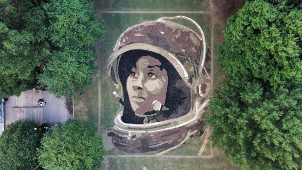 Giant 'Earthwork' portrait of astronaut Stephanie Wilson debuts in Atlanta