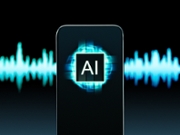 AI deep fake or voice. Translate speech and language. Music or sound generator. Deepfake or audio clone scam. Artificial intelligence technology in phone app. Talk recognition robot. Wave background.