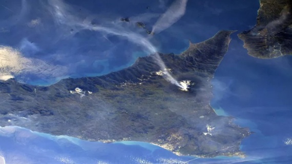 Mount Etna is erupting and astronauts are watching it from space