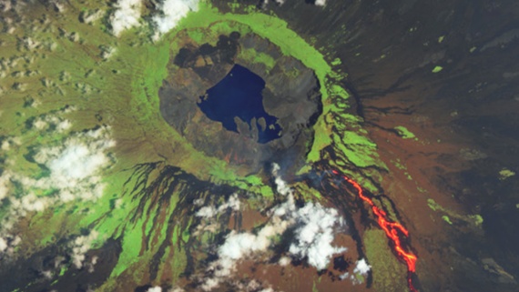 Earth from space: Lava bleeds down iguana-infested volcano as it spits out toxic gas