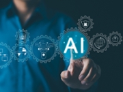 AI, Artificial Intelligence technology. Businessman touches an interface with artificial intelligence and technology symbols, illustrating AI concepts in business. intelligent tech, Chatbot, Chat AI,