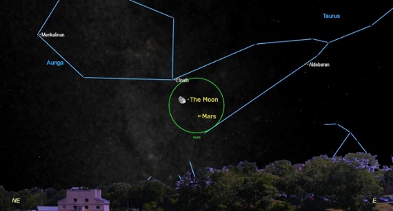 See the moon visit fiery-colored Mars Friday evening (Oct. 14)