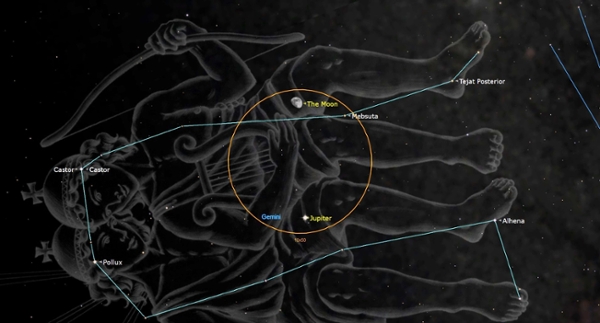 Thursday, Feb. 26: Moon joins Jupiter in Gemini