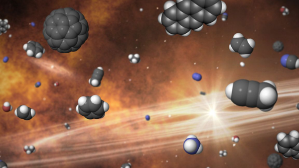 groupings of spheres on a fiery background