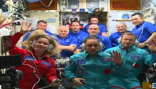 Russian film crew docks at space station to shoot movie