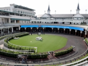 LOUISVILLE, KENTUCKY - APRIL 24: Horses are schooled in the Paddock during preparation for the 152nd Kentucky Derby at Churchill Downs on April 24, 2026 in Louisville, Kentucky. (Photo by Andy Lyons/Getty Images)