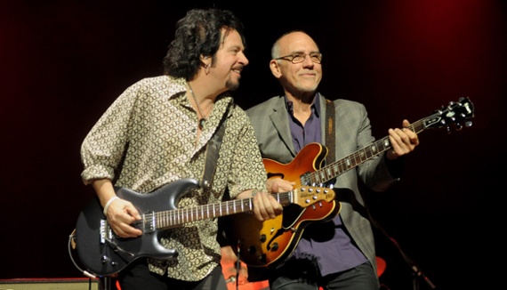 Steve Lukather: "I realized it was okay to play a bad note when I saw Larry Carlton six years ago. He broke his E string, and everybody was like 'Oh, no.' Then he took his clippers and clipped off the B and G strings and played a killer solo!"