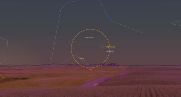 Tuesday, March 17: Sliver of moon near Mercury and Mars (predawn)