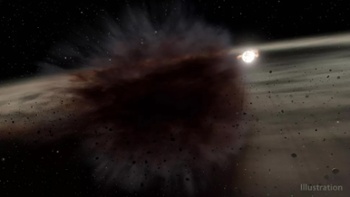 Star-sized dust cloud formed by massive asteroids colliding
