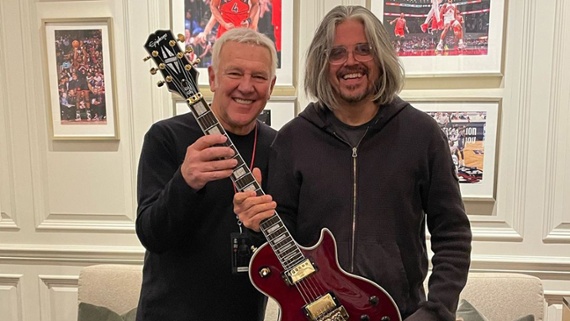 “His playing speaks to my soul like no other guitarist”: Watch Alex Lifeson join Adam Jones onstage to help Tool perform Jambi – before gifting his hero one of his signature Epiphone Les Pauls