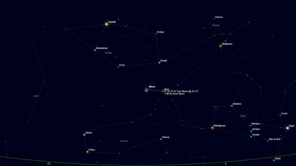 Sunday, Aug. 9: Mars greets the waning crescent moon