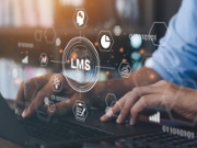 Businessman using a computer to LMS - Learning Management System web icon for lesson and online education, course, application, study, e learning, knowledge everywhere and every time."n