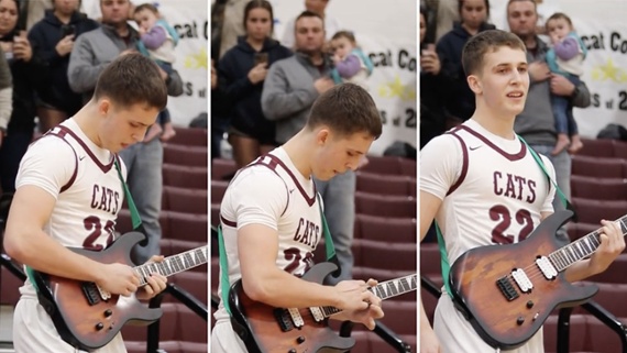 This high-school basketball player became a TikTok sensation after shredding The Star-Spangled Banner on a Jackson Soloist moments before taking to the court