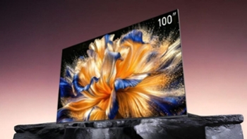 Hisense TV displaying orange and purple abstract flower image