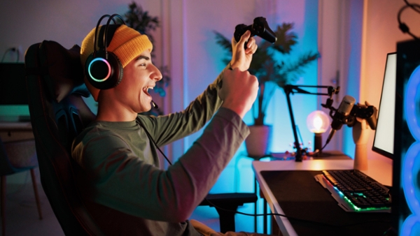 A gamer celebrating